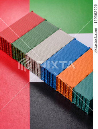 Cargo containers on the UAE flag as a conceptual backdrop for goods export. Cargo containers Cargo containers on the UAE flag as a conceptual backdrop for goods export. Cargo containers 139362996