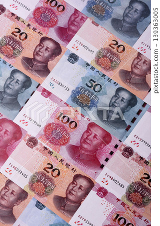 Chinese paper money, yuans in various denominations. China money Chinese paper money, yuans in various denominations. China money 139363005
