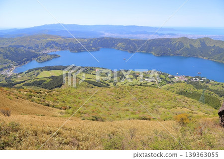 A view of Lake Ashi from the summit of Mt. Komagatake on a clear day. A view of Lake Ashi from the summit of Mt. Komagatake on a clear day. 139363055