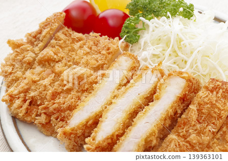 Freshly fried tonkatsu served on a plate Freshly fried tonkatsu served on a plate 139363101