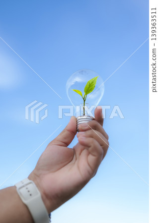 Renewable energy concept Earth Day or environment protection Hands protect forests that grow on the ground and help save the world. 139363511