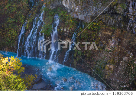 Shirahige Falls in Biei Town, Hokkaido, early autumn [horizontal view] 139363766