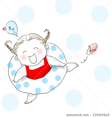 A girl excitedly holding a swimming ring. A girl excitedly holding a swimming ring. 139363820