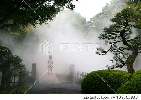 Summer, a girl walking through the mist Summer, a girl walking through the mist 139363938