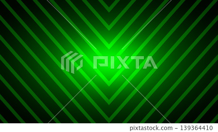 Symmetrical Chevron pattern of green diagonal stripes. Geometric directional background design with light. Symmetrical Chevron pattern of green diagonal stripes. Geometric directional background design with light. 139364410