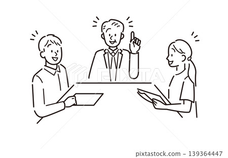 Illustrations of business people having an active meeting and employees talking with smiles on their faces. Illustrations of business people having an active meeting and employees talking with smiles on their faces. 139364447