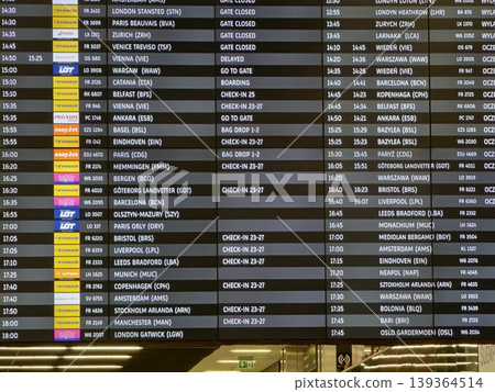 Balice, Krakow, Poland - March 27, 2026: Arrivals and departures board for Krakow Airport in Poland. Balice, Krakow, Poland - March 27, 2026: Arrivals and departures board for Krakow Airport in Poland. 139364514