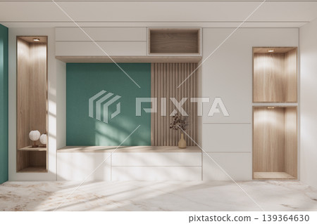 shelf on Built-in mock up smath board wall minimalist,Empty mint wall and decoration, room japandi modern style.3D rendering shelf on Built-in mock up smath board wall minimalist,Empty mint wall and decoration, room japandi modern style.3D rendering 139364630