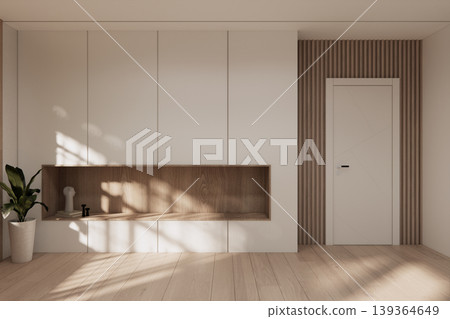 shelf wall Built-in mock up minimalist, room japandi modern style,Empty white wall on wooden floor and decoration.3D rendering shelf wall Built-in mock up minimalist, room japandi modern style,Empty white wall on wooden floor and decoration.3D rendering 139364649