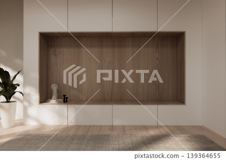 shelf wall Built-in mock up minimalist, room japandi modern style,Empty white wall on wooden floor and decoration.3D rendering shelf wall Built-in mock up minimalist, room japandi modern style,Empty white wall on wooden floor and decoration.3D rendering 139364655