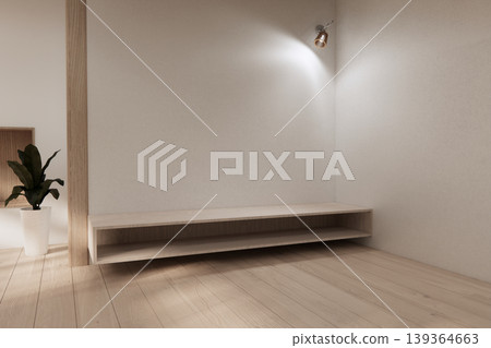 shelf wall Built-in mock up minimalist, room japandi modern style,Empty white wall on wooden floor and decoration.3D rendering shelf wall Built-in mock up minimalist, room japandi modern style,Empty white wall on wooden floor and decoration.3D rendering 139364663