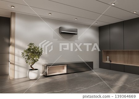 granite tiles floor and decoration,shelf on Built-in mock up smath board wall minimalist, room japandi modern style.3D rendering granite tiles floor and decoration,shelf on Built-in mock up smath board wall minimalist, room japandi modern style.3D rendering 139364669