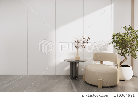 Mock up empty japanese on Modern room gray color tone interior modern japandi style.3D rendering Mock up empty japanese on Modern room gray color tone interior modern japandi style.3D rendering 139364681