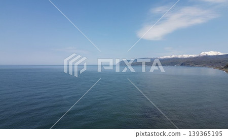 Aerial view of the natural scenery of the Bishabetsu River estuary in Hamamasu and the Sea of Japan, Ishikari City, Hokkaido. Aerial view of the natural scenery of the Bishabetsu River estuary in Hamamasu and the Sea of Japan, Ishikari City, Hokkaido. 139365195