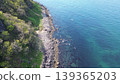 從空中俯瞰北海道石漾市濱松毘沙別川河口和日本海的自然風光。 139365203