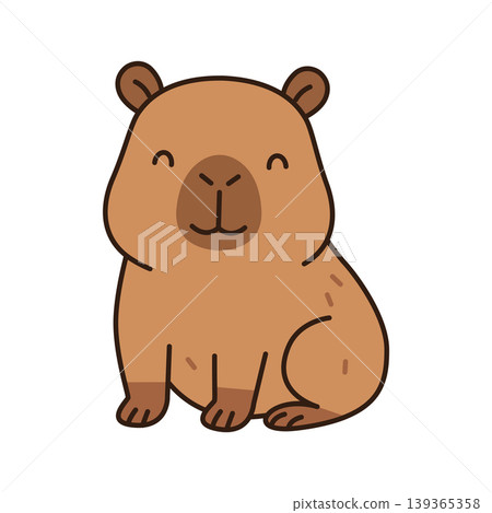 Cute capybara cartoon character sitting and smiling on white background Cute capybara cartoon character sitting and smiling on white background 139365358