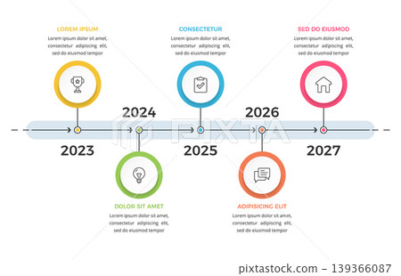 Horizontal Business Infographic Timeline Template with 5 Steps Horizontal Business Infographic Timeline Template with 5 Steps 139366087