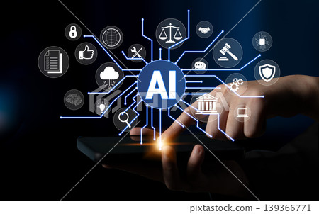 Futuristic Technology Concept Illustrating Artificial Intelligence with Various Icons and Symbols on a Digital Interface Fluxor Futuristic Technology Concept Illustrating Artificial Intelligence with Various Icons and Symbols on a Digital Interface Fluxor 139366771