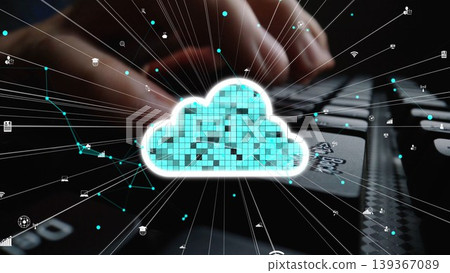 Digital Cloud Illustration with Keyboard Interaction and Technology Icons Representing Data Storage and Network Connectivity in Modern Computing Environment xenic Digital Cloud Illustration with Keyboard Interaction and Technology Icons Representing Data Storage and Network Connectivity in Modern Computing Environment xenic 139367089