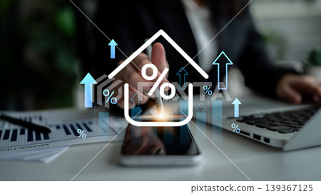 Modern Business Concept with Percentage and Growth Arrows on Smartphone Screen in Office Environment Gantry Modern Business Concept with Percentage and Growth Arrows on Smartphone Screen in Office Environment Gantry 139367125