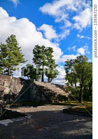 The Japanese gardern view of nijo jo castle, Kyoto, Japan. World Heritage Site, Japanese old traditional architecture in Kyoto, Japan. Background landscape of the beauty of Nijo Castle at sunny day. 139367250