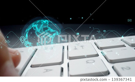 Futuristic Keyboard Interface with Digital Globe and Data Visualization Elements for Technology and Communication Concept xenic Futuristic Keyboard Interface with Digital Globe and Data Visualization Elements for Technology and Communication Concept xenic 139367341