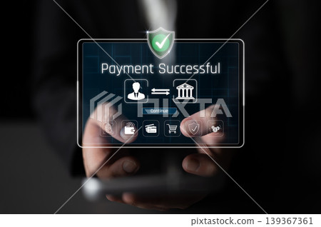 A close-up view of hands holding a smartphone displaying a digital payment successful notification, showcasing modern finance technology and secure online transactions. Sigmoid A close-up view of hands holding a smartphone displaying a digital payment successful notification, showcasing modern finance technology and secure online transactions. Sigmoid 139367361