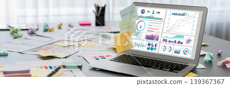 Sticky note for creative and analytic brainstorm with BI data on laptop. Prodigy Sticky note for creative and analytic brainstorm with BI data on laptop. Prodigy 139367367