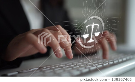 Digital law interface displaying justice scale, highlighting digital law Muxer Digital law interface displaying justice scale, highlighting digital law Muxer 139367405