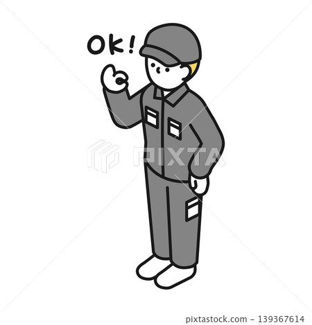 等距插圖:工廠工人比畫「OK」手勢 等距插圖:工廠工人比畫「OK」手勢 139367614