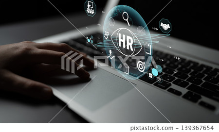 Hands on Laptop Keyboard with HR Data Visualization and Digital Icons Displaying Human Resources Concepts for Business and Technology Fluxor Hands on Laptop Keyboard with HR Data Visualization and Digital Icons Displaying Human Resources Concepts for Business and Technology Fluxor 139367654