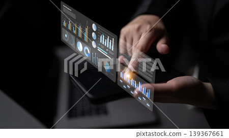 Innovative Digital Interface Displaying Data Analytics on Smartphone with Businessman Touching Screen for Enhanced Decision Making and Strategy Development Gantry Innovative Digital Interface Displaying Data Analytics on Smartphone with Businessman Touching Screen for Enhanced Decision Making and Strategy Development Gantry 139367661