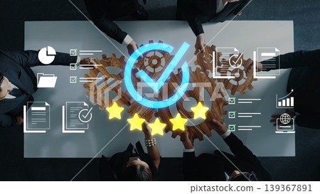 Collaborative Teamwork with Gears and Icons Illustrating Business Success and Quality Assurance in a Professional Environment Gluon Collaborative Teamwork with Gears and Icons Illustrating Business Success and Quality Assurance in a Professional Environment Gluon 139367891