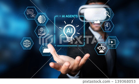 Futuristic Technology Concept with AI Agents and Virtual Reality Interface for Innovative Business Solutions and Digital Transformation Strategies Gluon 139368053