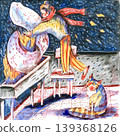 Illustration of Person Tending to a Plant with Cat 139368126