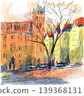 Urban Park With Colorful Buildings Illustration 139368131