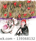llustration of People and Dog by Christmas Tree 139368132