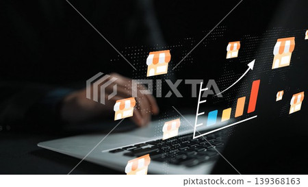 Modern technology for e-commerce growth with data visualization and online shopping icons showcasing brand development and market trends analysis Gluon Modern technology for e-commerce growth with data visualization and online shopping icons showcasing brand development and market trends analysis Gluon 139368163
