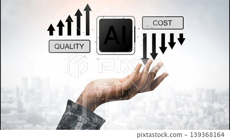 Visual Representation of AI Impact on Quality and Cost with a Hand Gesture Symbolizing Business Growth and Strategic Decisions in Modern Economy Gluon Visual Representation of AI Impact on Quality and Cost with a Hand Gesture Symbolizing Business Growth and Strategic Decisions in Modern Economy Gluon 139368164