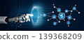 Futuristic Robotic Hand Interacting with Digital Interface and Data Connections Representing Technology and Innovation in Artificial Intelligence. Tessel 139368209