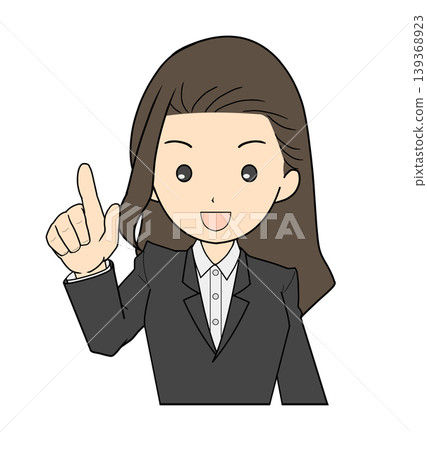 一幅插圖，描繪了一位身穿西裝的女士指向某個方向。 139368923