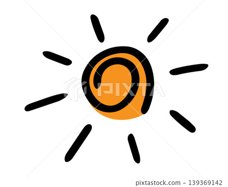 Simple hand drawn orange sun with black radiating lines Simple hand drawn orange sun with black radiating lines 139369142