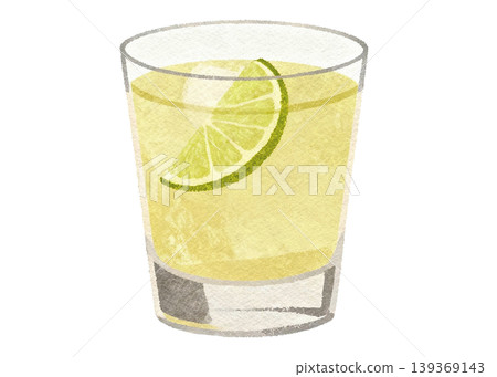 Refreshing lime and tequila shot with ice and citrus garnish 139369143