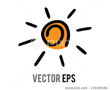 Simple hand drawn orange sun with black radiating lines 139369166