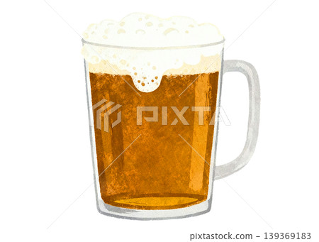 Refreshing amber beer with frothy head in a clear glass mug 139369183