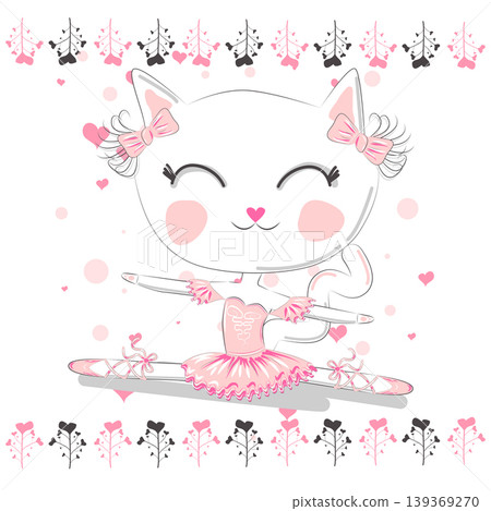Hand drawn beautiful, lovely, little ballerina cat. Hand drawn beautiful, lovely, little ballerina cat. 139369270