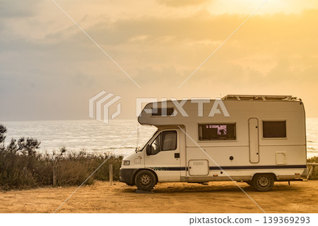 Caravan camping on sea coast in Spain Caravan camping on sea coast in Spain 139369293