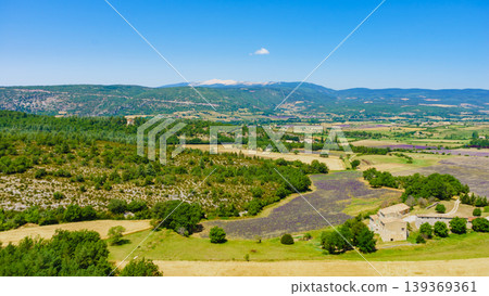 Lookout point Saint Jean with view of the Mont Ventoux, farms and lavender fields. Provence, France Lookout point Saint Jean with view of the Mont Ventoux, farms and lavender fields. Provence, France 139369361