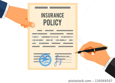 Man signs insurance policy Man signs insurance policy 139369587
