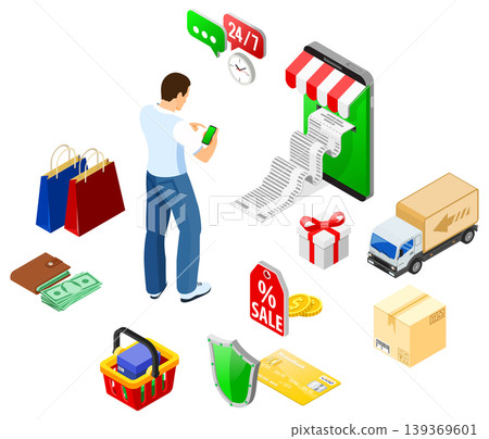 Internet Shopping Online Payments Isometric Concept Internet Shopping Online Payments Isometric Concept 139369601